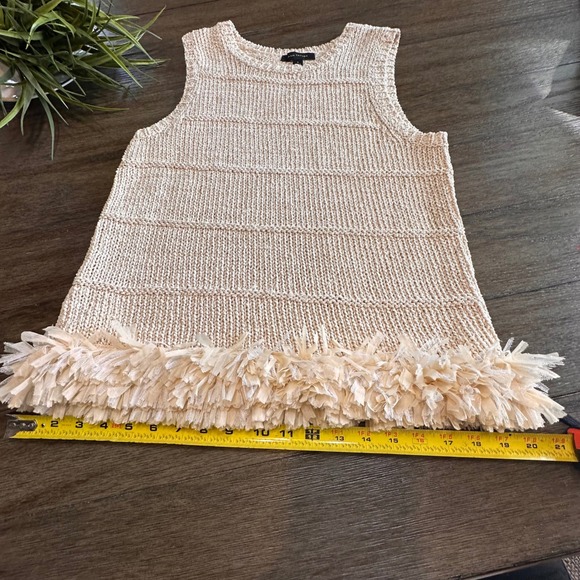 Ann Taylor Knit Sleeveless Top Medium Beige Gold Sweater Knit Fringe Hem M - Picture 6 of 9